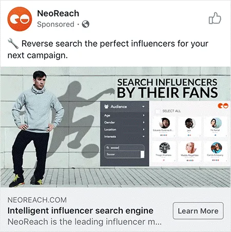 Neoreach's Facebook advertisement.