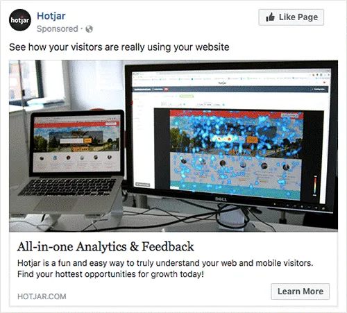 Hotjar's Facebook advertisement.