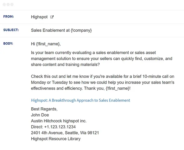Cold email outreach from Highspot